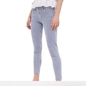 Zara Blue & White Striped Cropped Jeans